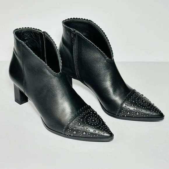 Javiera Booties Boots 2201 Studs Leather Ankle Boots Pointy Toe Heel Zip Spain - Picture 16 of 16